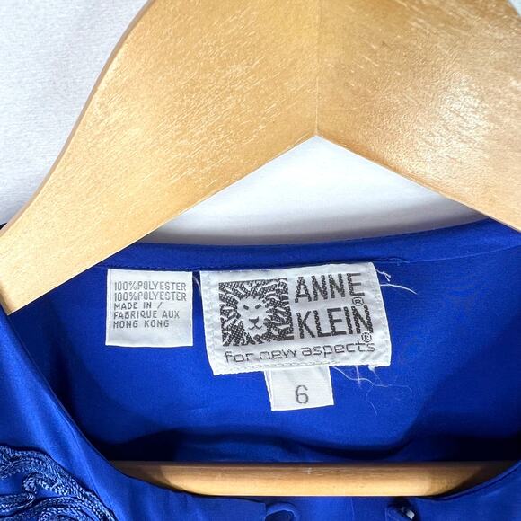 Vintage Anne Klein Royal Blue Embroidered Blouse 6 - Picture 4 of 7